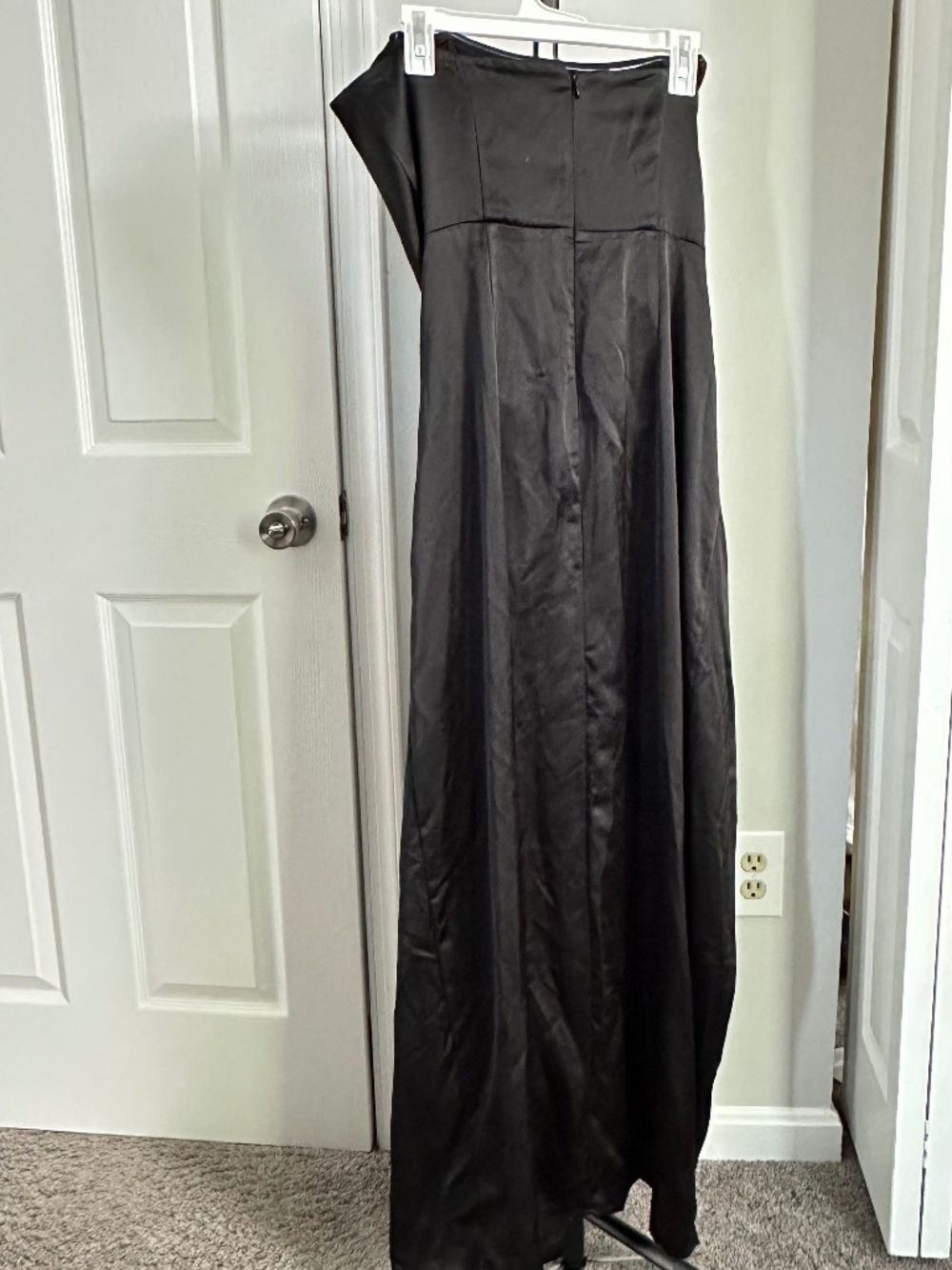 Fashion Nova Black Satin Strapless Ruched Maxi Dress - L